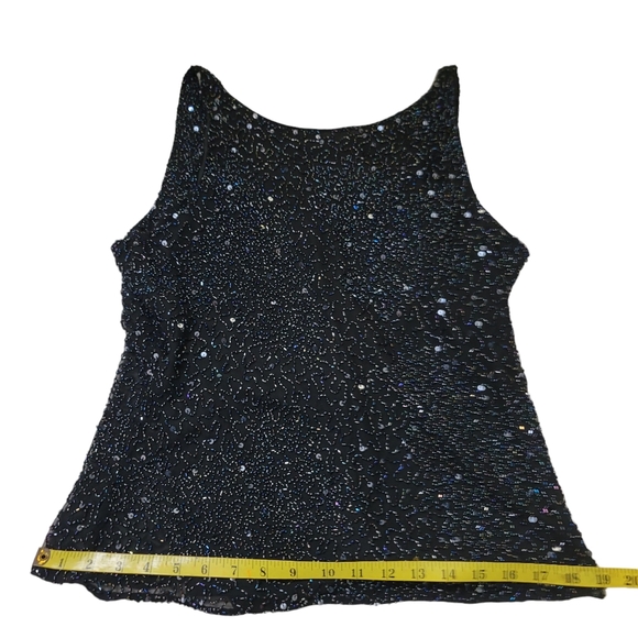 Papell Boutique Black Silk Beaded & Sequined Top - Picture 8 of 12